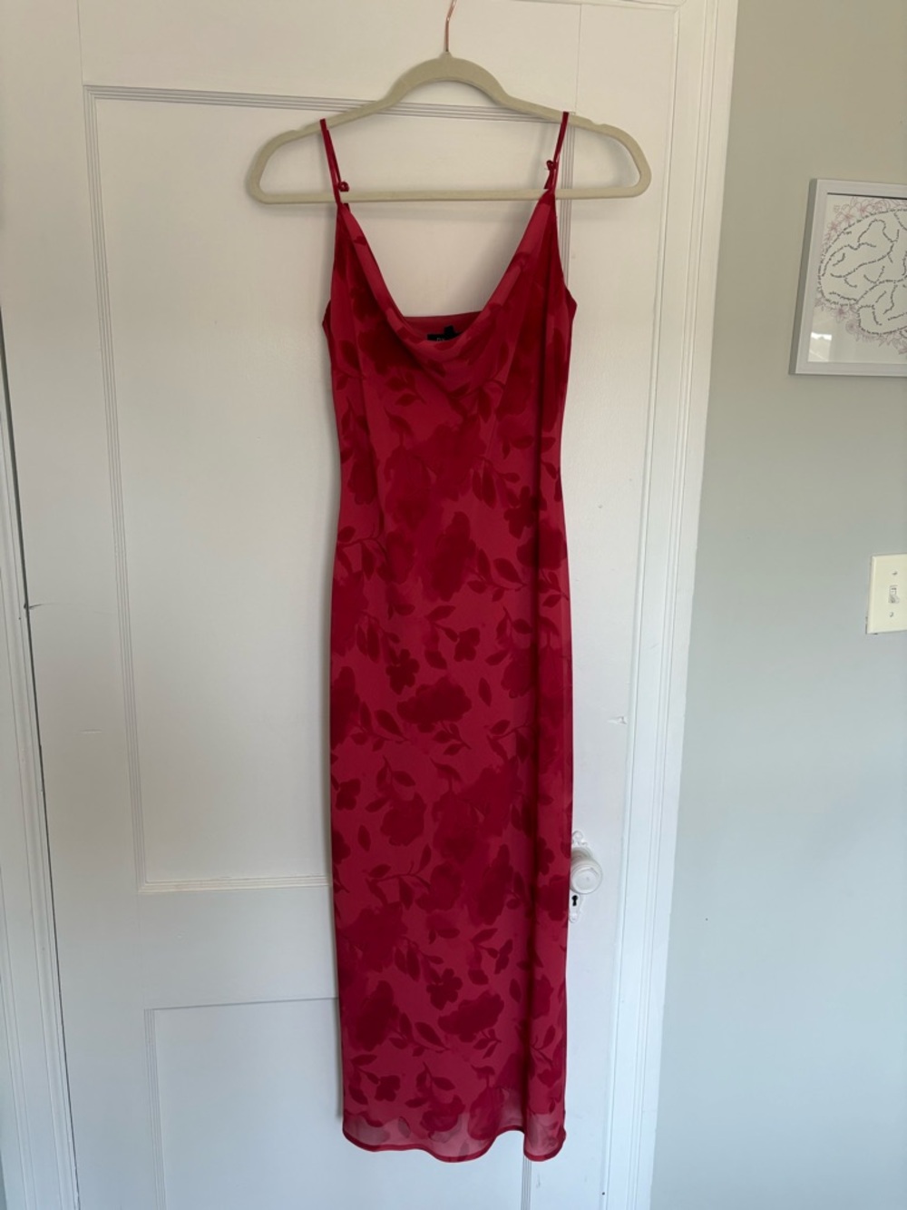 Dynamite Red Floral Slip Dress with Cowl Neck